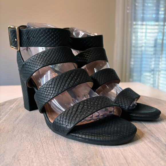 Vionic Blaire Block Heel Sandals Black Snake Embossed Leather Women’s Size 9.5 - Picture 5 of 12